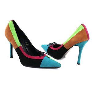 Colin Stuart Suede Pumps Womens Size 7 Colorblock Retro Funky